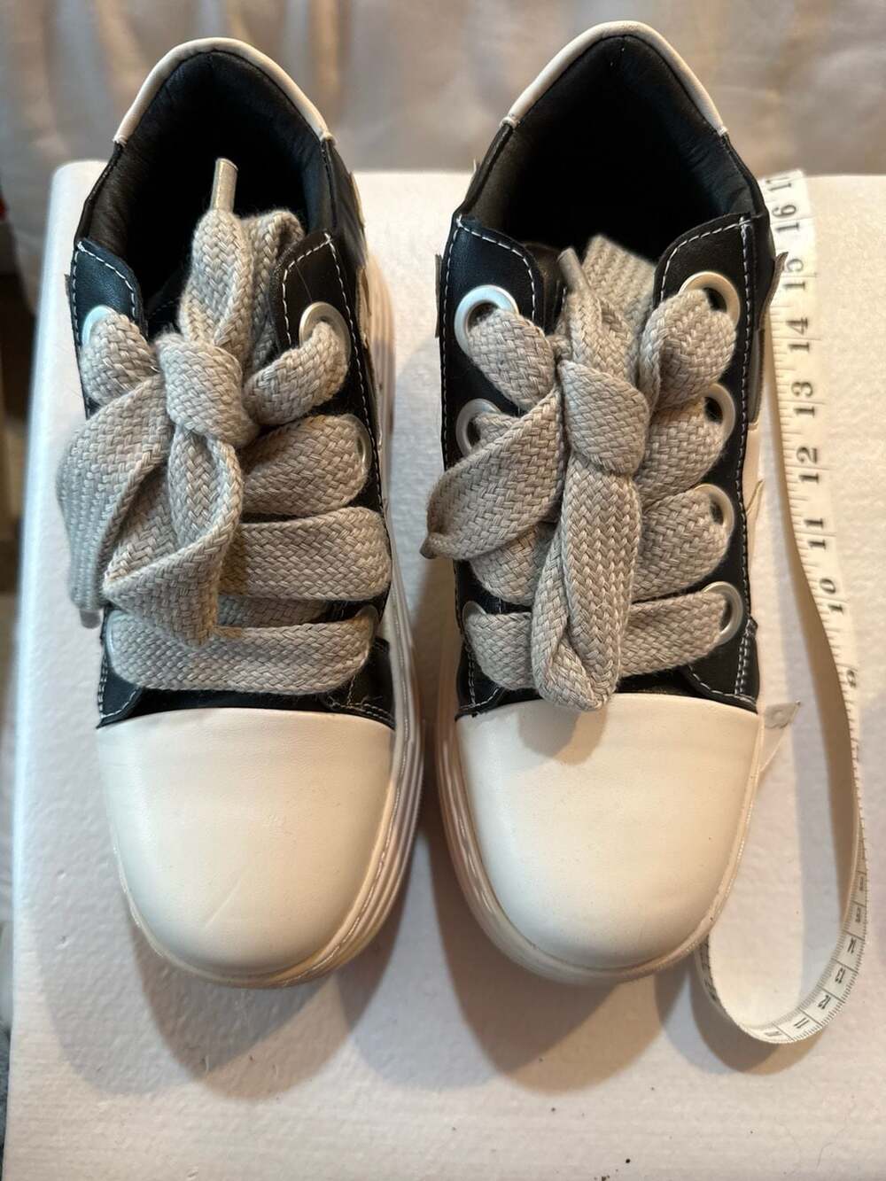 Fashion Platform Sneakers Size 37 Black White Flame Thick Laces